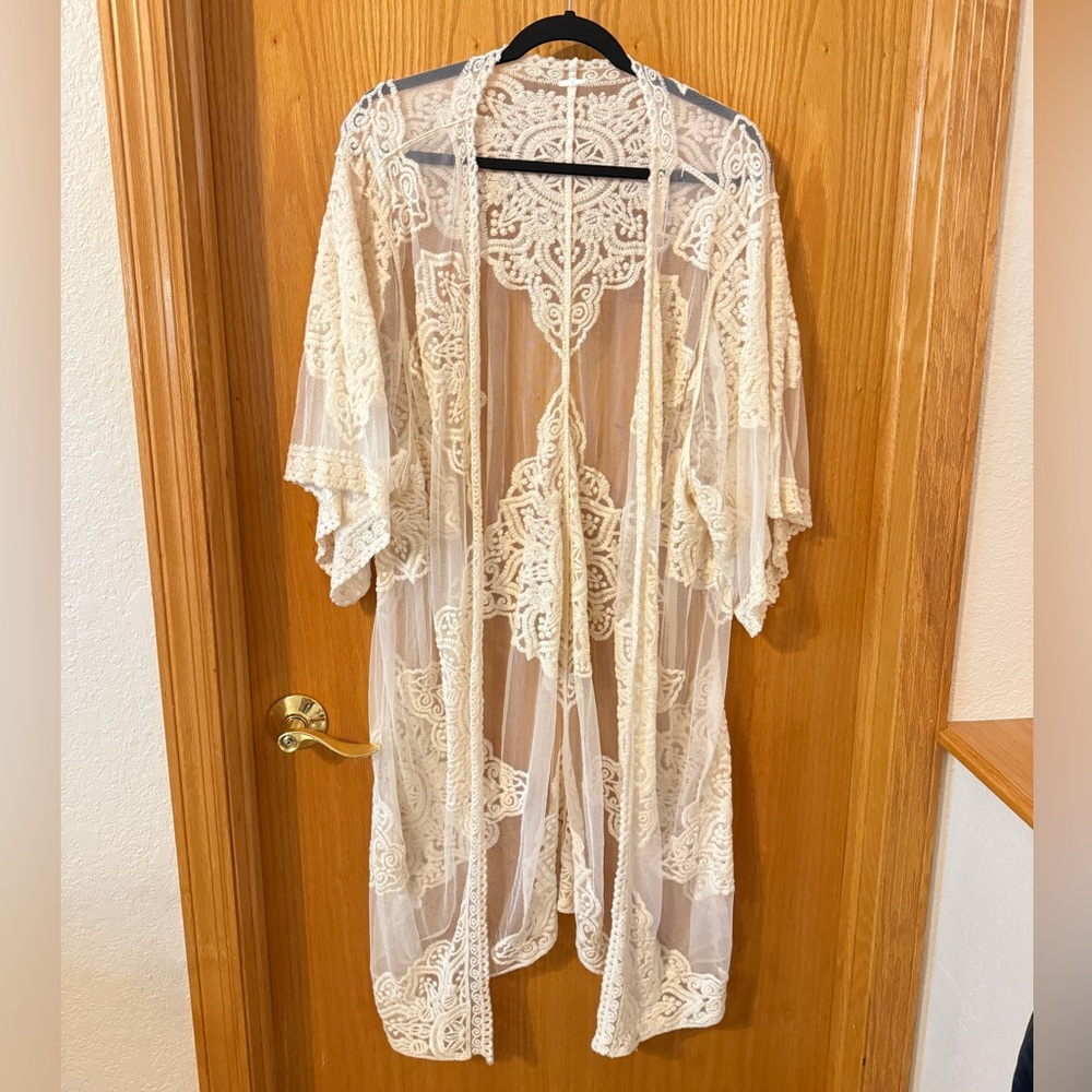 Sheer Lace Kimono Cardigan - Ivory